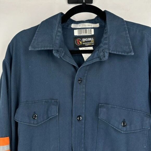 BigBill FR Men's Fire Resistant Reflective Button-Up Shirt Navy Blue Size Large - Picture 2 of 7